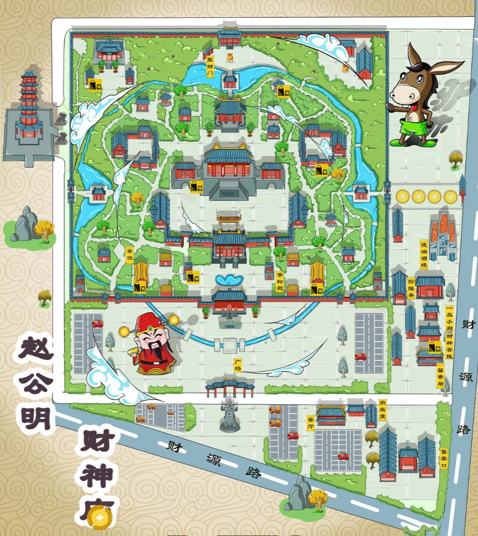 三明寺庙类手绘地图